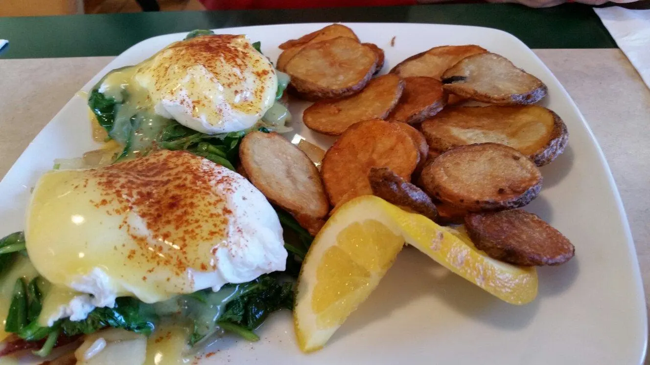 Eggs Benedict with homefries at CJ's